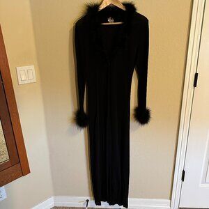 Vintage Kitty long formal jacket with feather collar and sleeves - Medium